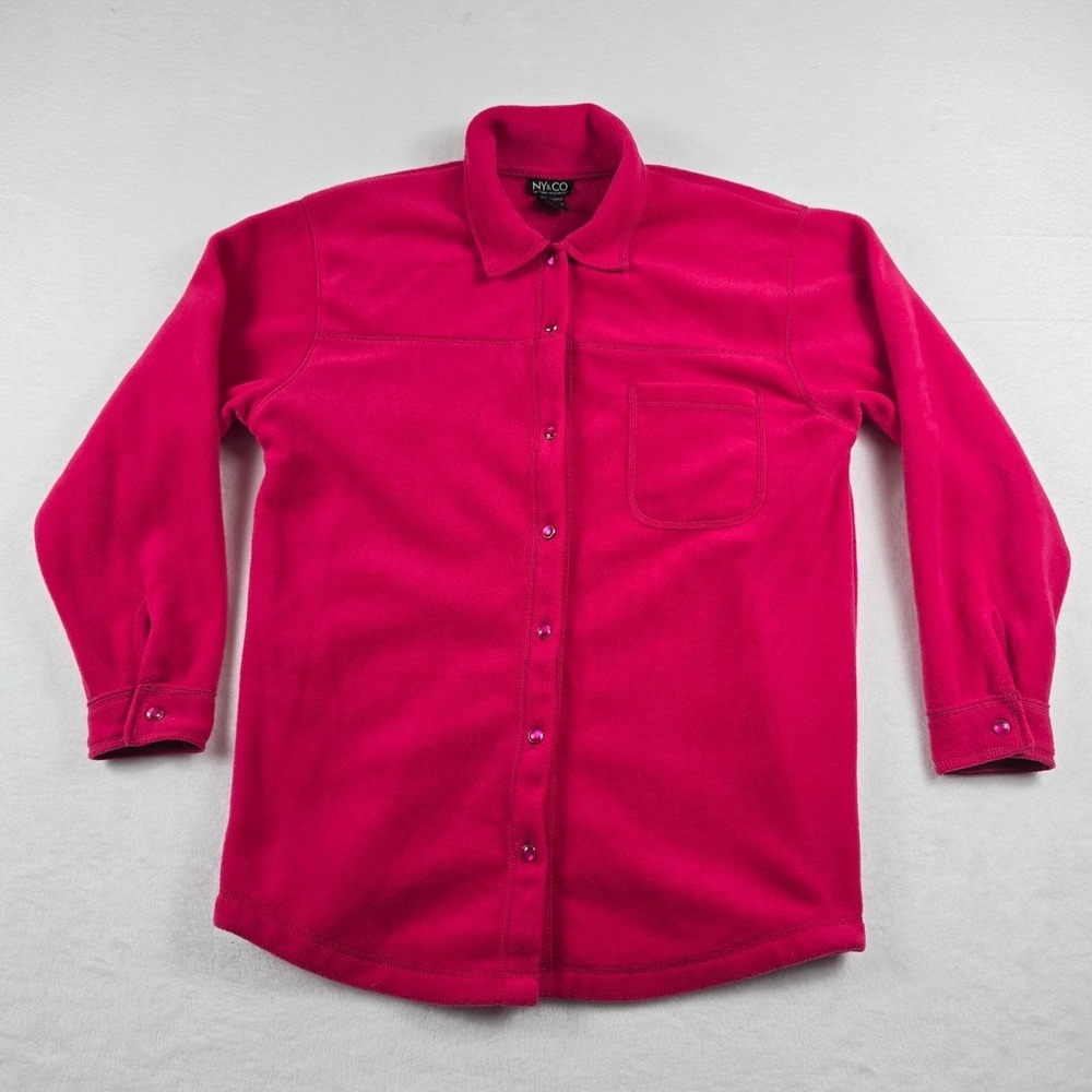 NY&CO Womens Fuchsia Pink Fleece Button Down Shirt Jacket Shacket Small RN23243